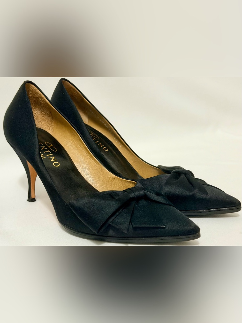 Valentino Garavani Black Satin Bow Pumps
